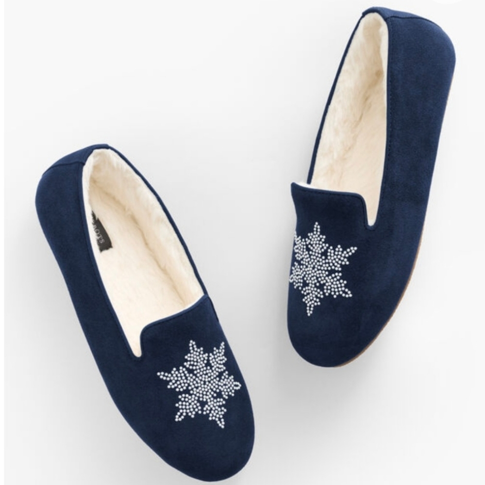 Talbots Fireside Suede Pearl Snowflake Memory Foam Slippers Size 8 Like New